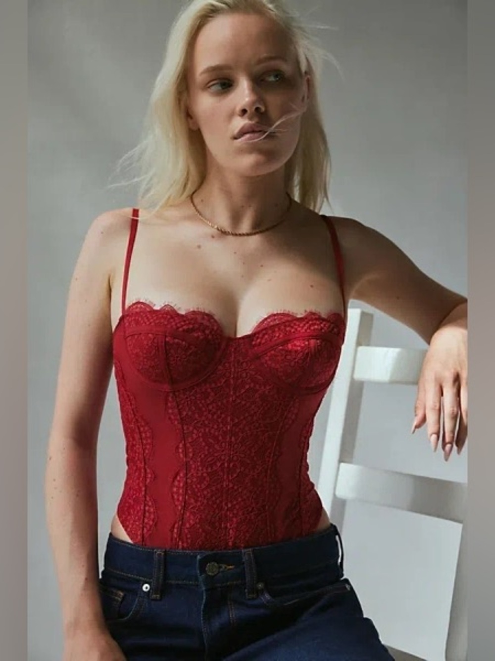 Urban Outfitters Red Lace Corset Bodysuit